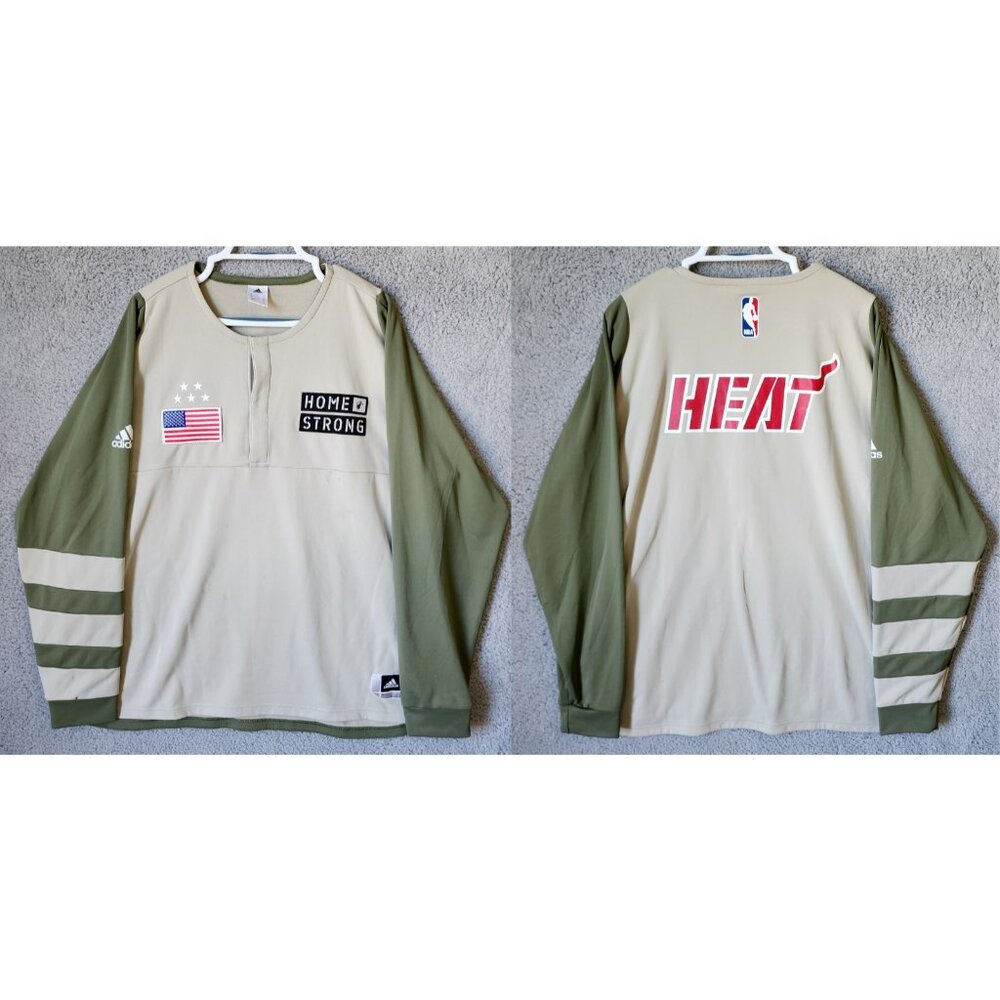 Miami Heat NBA Adidas Home Strong USA Army Long Sleeve Warm Up Jersey Size 2XL‎